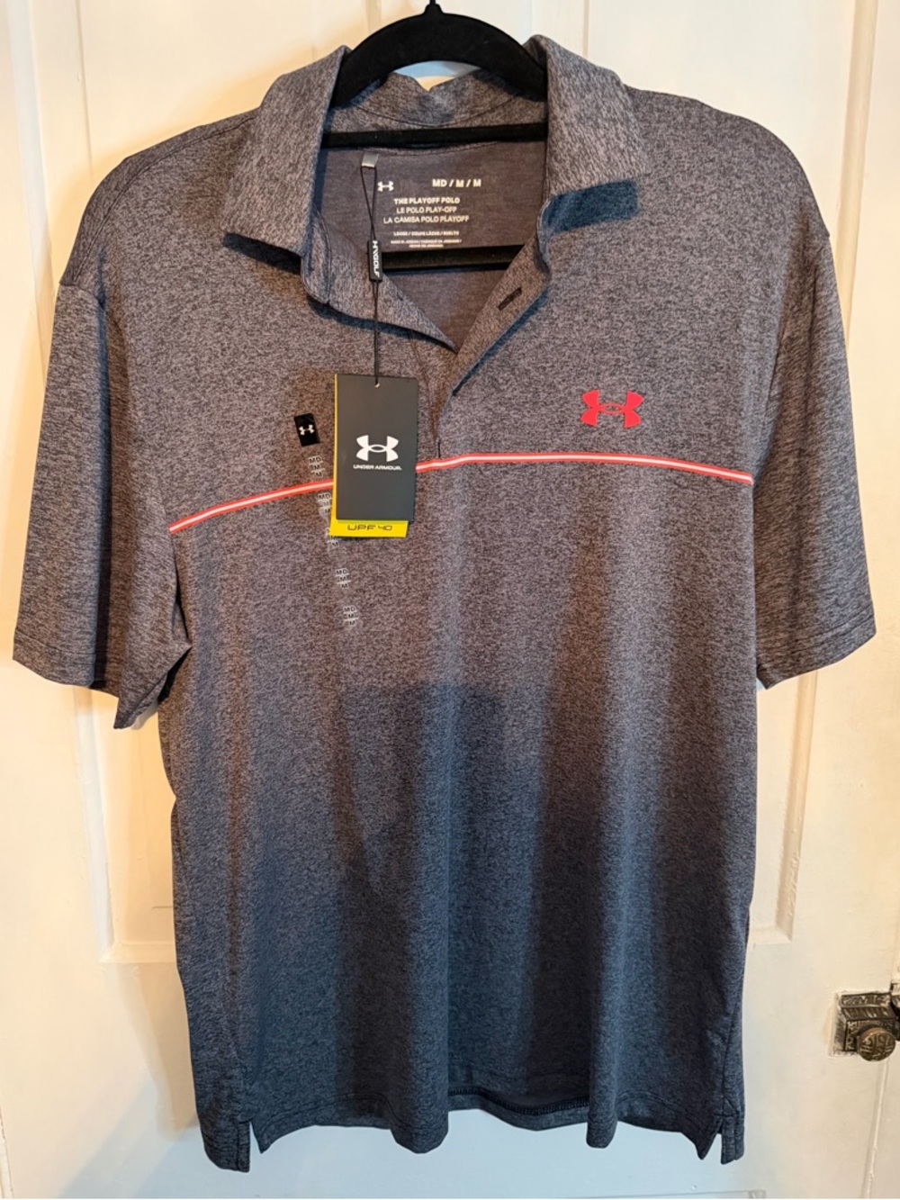 Under Armour Men’s Charcoal Heather Polo with Red Detail